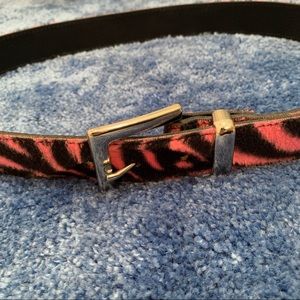 Fuzzy Pink Tiger Stripe Leather Belt Y2K Vintage